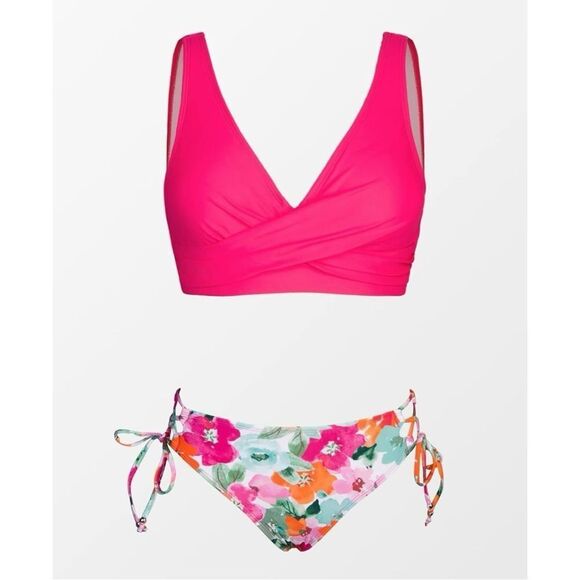 NWOT Cupshe Pink Triangle Bikini with Floral Print Sz M - Picture 5 of 9